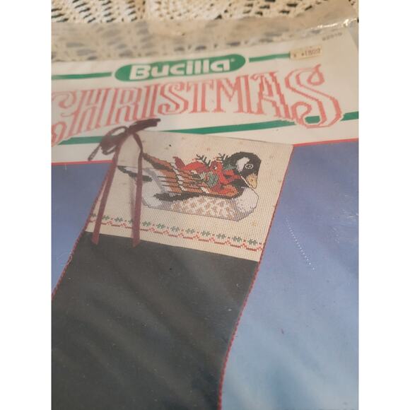 Vintage BUCILLA CHRISTMAS GOOSE STOCKING KIT Counted Cross Stitch 18" NEW SEALED - Picture 2 of 3